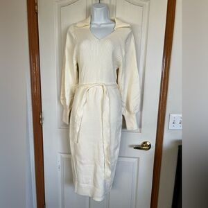 Chic Cream Long Sleeve Knit Dress
